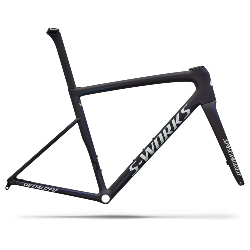 Cadre Specialized S-Works Tarmac Sl8 Carbone satiné / Cyan à bleu Viavi Pearl Front Edge Fade / Blanc métallisé Argent 2026