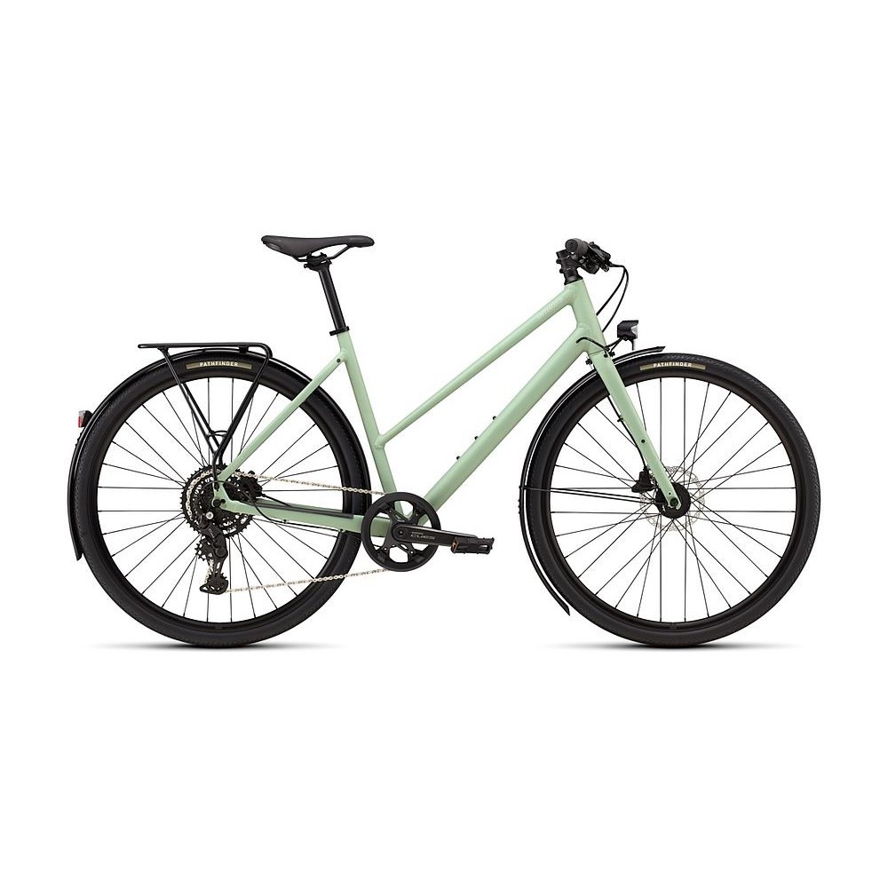 Vélo Specialized Sirrus X 2.0 à cadre ouvert, couleur pistache satinée / dolomite métallisé givré réfléchissant 2026